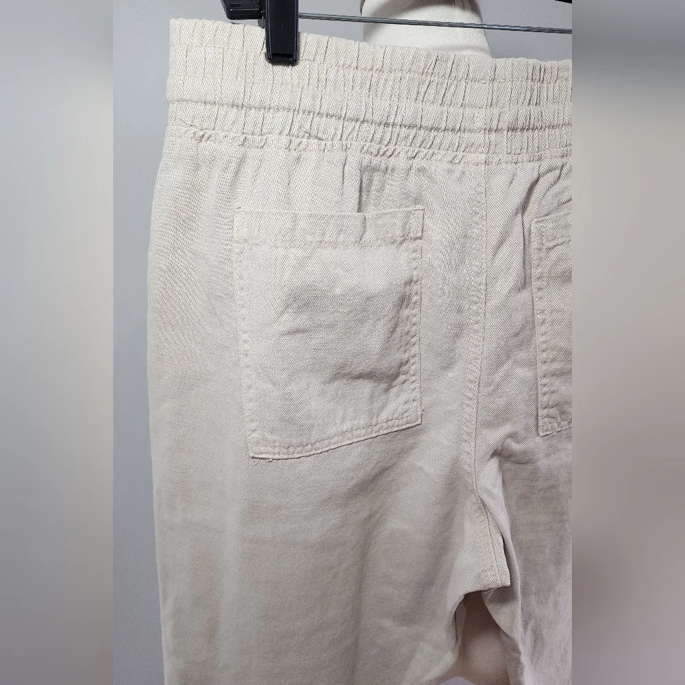 ZARA Cotton Linen Crop Pants Drawstring Elastic Waist w/ Pockets Size XL